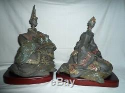 LLADRO'EMPEROR & EMPRESS' and Wood stands. 12300 &12301. 1995 to 1999