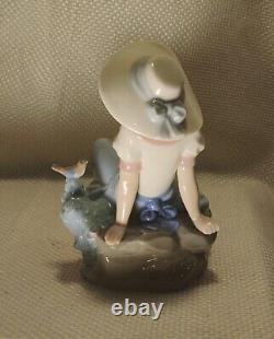 LLADRO NAO #565 Girl Sitting On Rock Listening To Bird'87 Handmade Spain Vintag