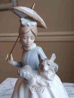 LLADRO NAO DAISA 1985 YOUNG GIRL With HER DOG AND PARASOL UMBRELLA with figurinebase