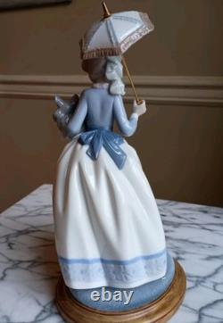 LLADRO NAO DAISA 1985 YOUNG GIRL With HER DOG AND PARASOL UMBRELLA with figurinebase