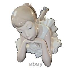 LLADRO NAO Pensive Ballet Ballerina Figure Laying on Stomach Ponytail Porcelain