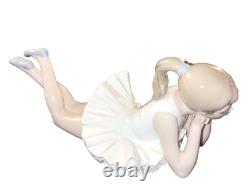 LLADRO NAO Pensive Ballet Ballerina Figure Laying on Stomach Ponytail Porcelain