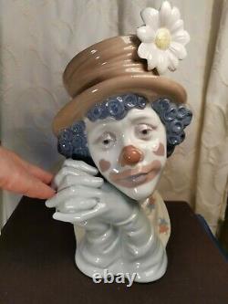 Large Glaze Lladro Melancholy Clown Head Bust Figurine # 5542 Retired 11.5 High