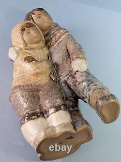 Large Lladro Eskimo boy and girl porcelain figure group