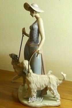 Large Lladro Figurine Elegant Promenade Woman With Dogs On Leash 5802