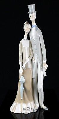 Large Lladro -edwardian Couple- Figure 130 Old Man Top Hat Lady Parasol -boxed