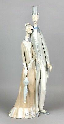 Large Lladro -edwardian Couple- Figure 130 Old Man Top Hat Lady Parasol -boxed