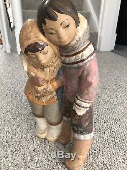 Large Lladro figure eskimo boy and girl couple from the arctic great condition