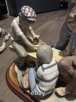 Large Nao by LLADRO Figure Boys Playing Cards With Wooden Base