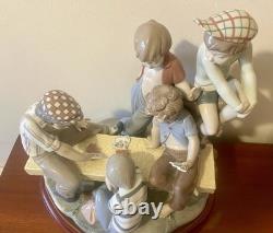 Large Nao by LLADRO Figure Boys Playing Cards With Wooden Base