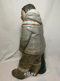 Large retired Eskimo Arctic Boy & Girl Figurine by Lladro 15 tall Juan Huerta