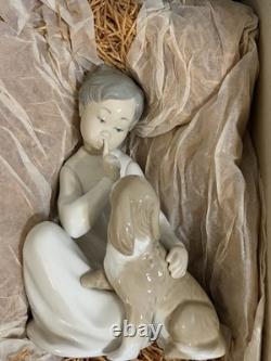 Lladro #4522 Boy With Dog Shh Quiet Puppy Porcelain Figurine Retired with Box