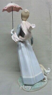 Lladro #4914 Lady With Shawl- Lady Walking Dog With Parasol SUPER RARE