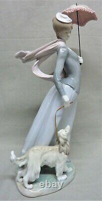 Lladro #4914 Lady With Shawl- Lady Walking Dog With Parasol SUPER RARE