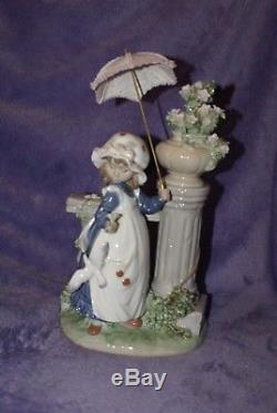 Lladro #5284 Glorious Spring Figurine Girl with Flowers Parasol Retired Bird