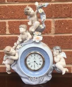 Lladro Angelic Time Flowers & Cherubs 5973 Porcelain Mantel Clock! RARE