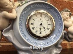 Lladro Angelic Time Flowers & Cherubs 5973 Porcelain Mantel Clock! RARE