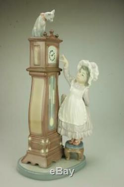 Lladro Bedtime #5347 Retired Handmade Figurine with Grandfather Clock with Cat