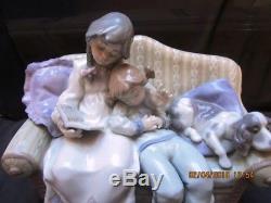 Lladro Big Sister Girl reading bed time story on sofa 5735