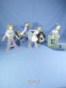 Lladro Complete Set School Girl Vowel Figures By Jose Puche Retired 1982-1985