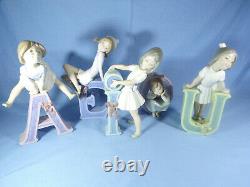 Lladro Complete Set School Girl Vowel Figures By Jose Puche Retired 1982-1985