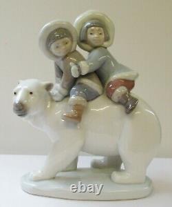 Lladro Figure Eskimo Inuit Children Riding Polar Bear Model 5353