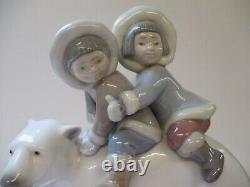 Lladro Figure Eskimo Inuit Children Riding Polar Bear Model 5353