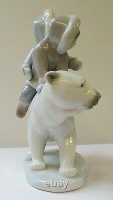 Lladro Figure Eskimo Inuit Children Riding Polar Bear Model 5353