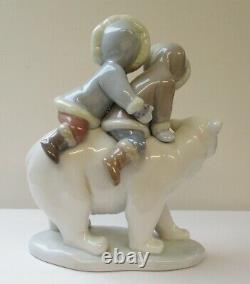 Lladro Figure Eskimo Inuit Children Riding Polar Bear Model 5353