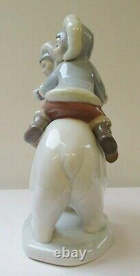 Lladro Figure Eskimo Inuit Children Riding Polar Bear Model 5353