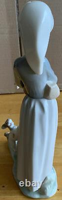 Lladro Figure-girl Holding A Goose Standing With Her Playful Puppy Immaculate