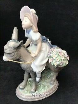 Lladro Figurine 5465 Look at Me! Girl on Donkey With Baskets of Flowers