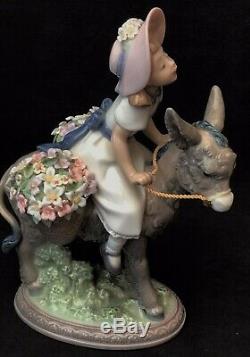 Lladro Figurine 5465 Look at Me! Girl on Donkey With Baskets of Flowers