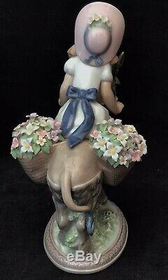 Lladro Figurine 5465 Look at Me! Girl on Donkey With Baskets of Flowers