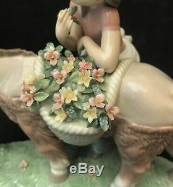 Lladro Figurine 6165 Pretty Cargo Girl standing by Donkey With Baskets of Flow