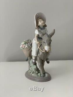 Lladro Figurine Look At Me Ref 5465, Girl Riding Donkey, Flower Baskets