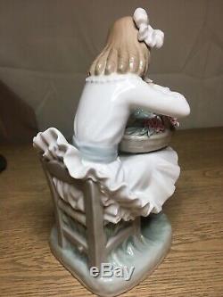 Lladro Girl Sitting In Chair With Flower Basket And Dog No. 1088. Very Rare