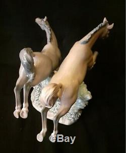 Lladro Horses Figurine Porcelain Wild Stallions Jumping 1989 RARE Spain
