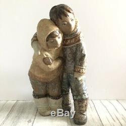 Lladro Inuit Eskimo Couple Figurine Large 33cm Tall Vintage Gres 1971-1974 Spain