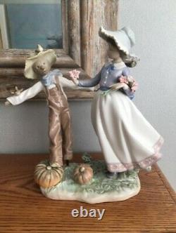 Lladro Lady And The Scarecrow Halloween Retired Figure Rare Pumpkins