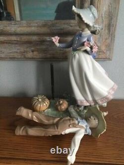 Lladro Lady And The Scarecrow Halloween Retired Figure Rare Pumpkins