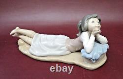 Lladro NAO Daisa 12 Daydreaming Girl Laying Down Picnic Basket Made in Spain