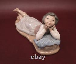 Lladro NAO Daisa 12 Daydreaming Girl Laying Down Picnic Basket Made in Spain