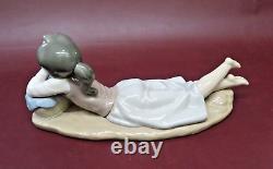 Lladro NAO Daisa 12 Daydreaming Girl Laying Down Picnic Basket Made in Spain