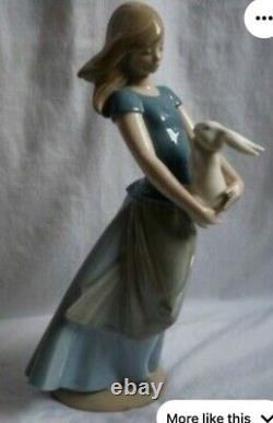 Lladro NAO Spain Figurine Girl with Bunny Rabbit