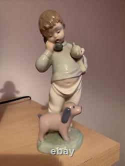 Lladro Nao Figure Boy With Dog And Girl With Cats Exc Cond