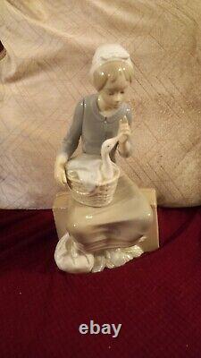 Lladro Nao Figure Girl With A Goose In A Basket