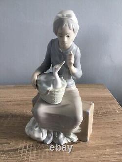 Lladro Nao Figure Girl With A Goose In A Basket