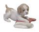 Lladro Nao Figure Puppy Dog With Christmas Stocking Containing Bone