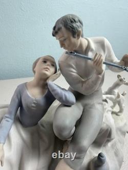 Lladró Nao Porcelain Figurine Flute Player Man And Woman With Dog Matte Finish